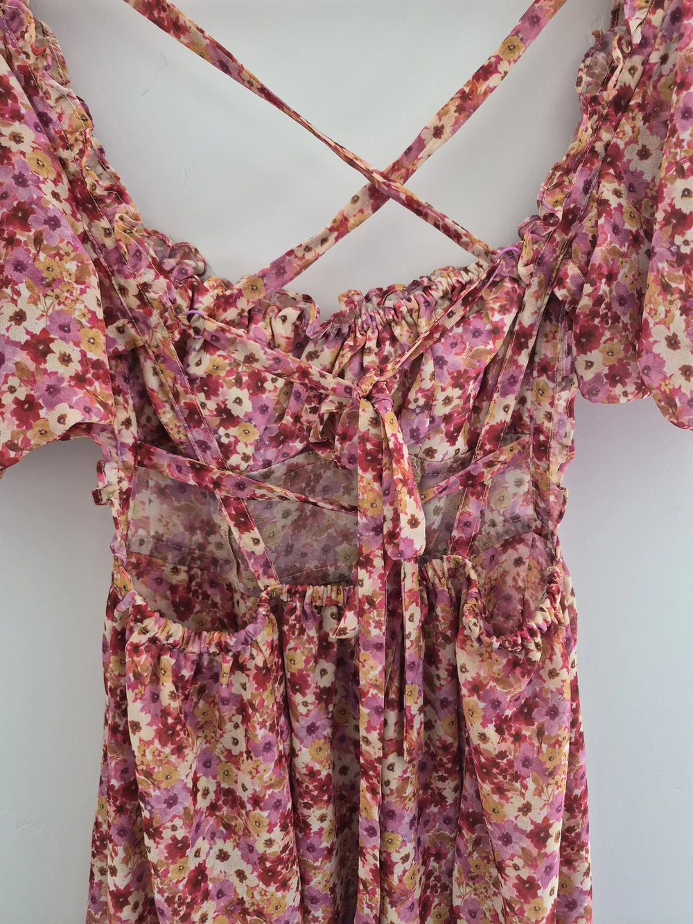 For Love & Lemons Felicia Pink Floral Puff Sleeve Midi Dress Slit Size Small S